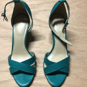 Teal ankle strap heels